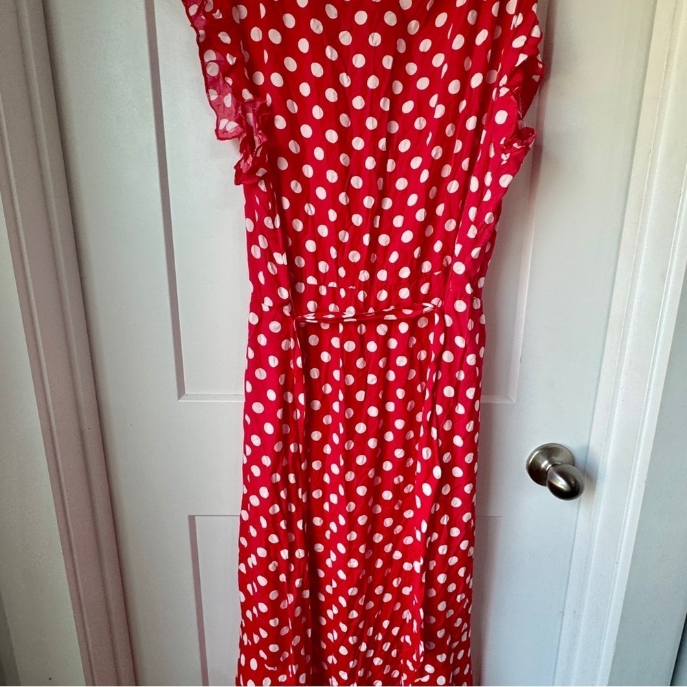 GRECERELLE Women’s V-Neck Wrap Maxi Dress 2XL Red & White Polka Dot Boho NWT - Picture 12 of 14